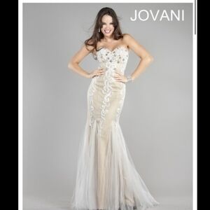 Jovani Strapless Gown with Silver Embellishments